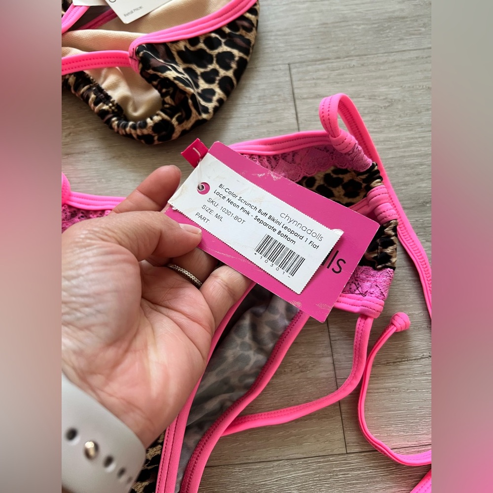 NWT Chynna Dolls two piece pink leopard bikini set with lace - Picture 7 of 11